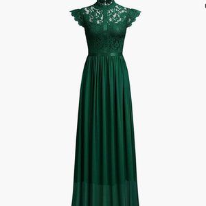 Emerald Lace High Neck Formal Gown Size M